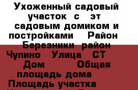 Ухоженный садовый участок  с 1-эт. садовым домиком и постройками  › Район ­ Березники, район Чупино › Улица ­ СТ №66 › Дом ­ №46 › Общая площадь дома ­ 17 › Площадь участка ­ 500 › Цена ­ 310 000 - Пермский край, Березники г. Недвижимость » Дома, коттеджи, дачи продажа   